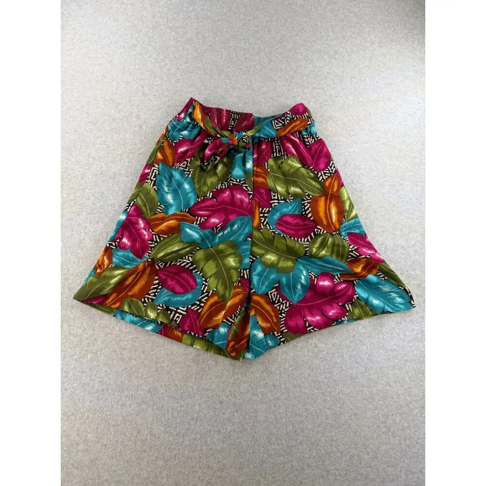 Vintage Cristin Stevens 2 Piece Tropical Floral Shirt Shorts Set Medium USA